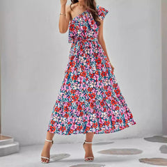 Summer Shoulder Ruffles Sleeveless Floral Dress - 808Lush