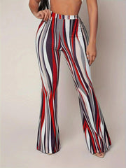 Women Pants Hip Wrapped Pattern Printed Wear Bootcut Trousers Flared Pants