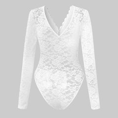 Sexy Lace Long Sleeve Sexy See through bodysuit - 808Lush