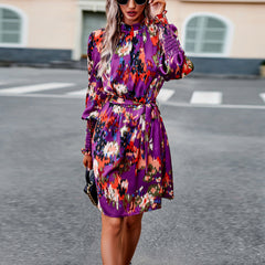 Printed Dress Autumn Elegant Long Sleeve Dress