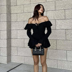 off Shoulder Sexy Backless Ruffled Sheath Mini Dress