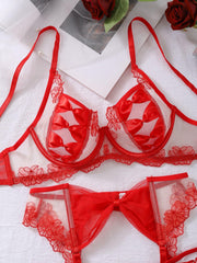 Embroidery Mesh Bow Sexy lingerie Set