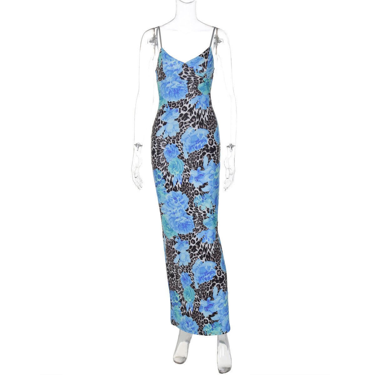 Elegant Slim Floral Design Sling Maxi Dress