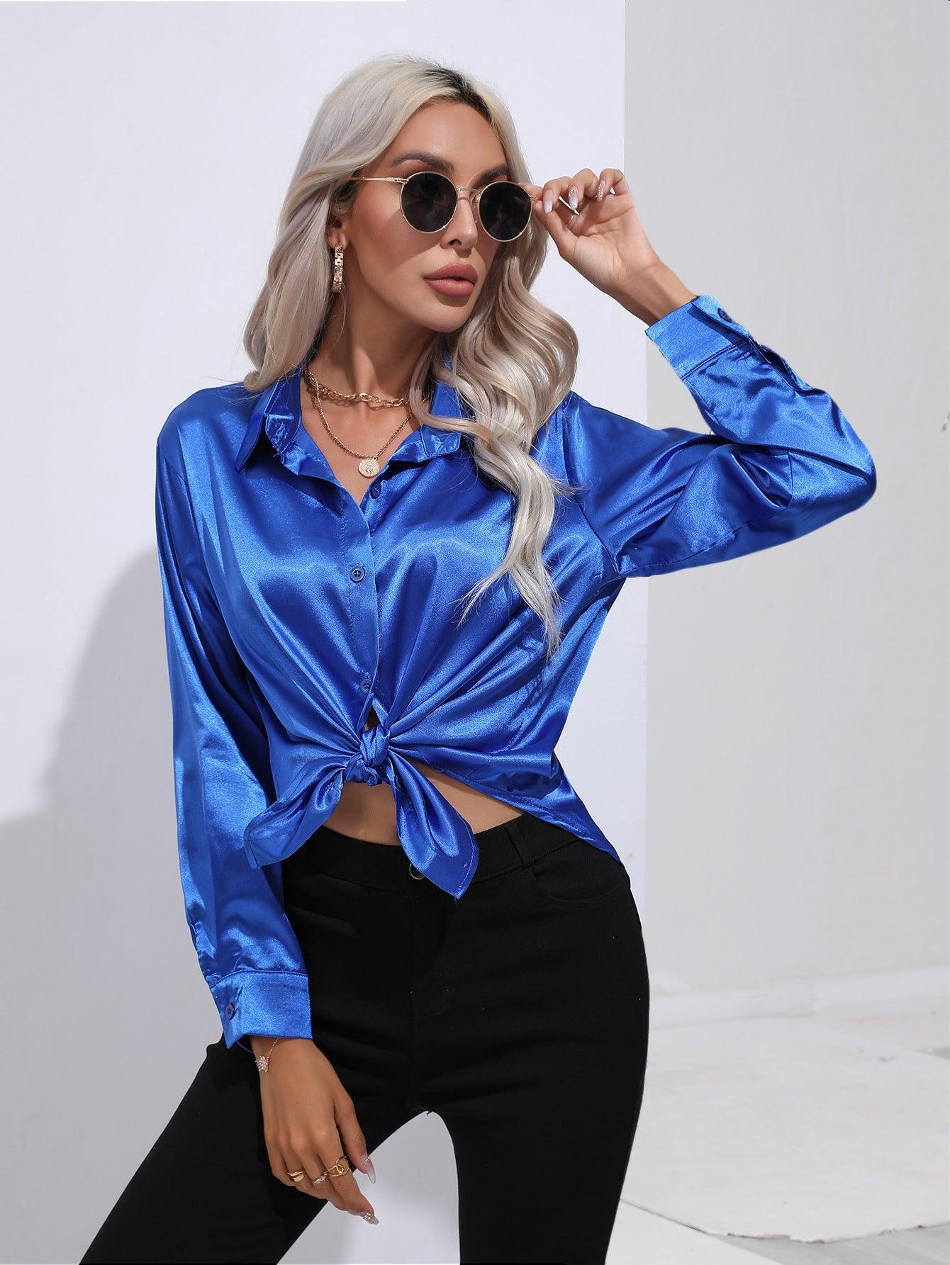 Satin Shirt Artificial Silk Long Sleeve Office Shirt - 808Lush