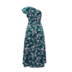 Slant Shoulder Sleeve Ruffled Floral Maxi Dress