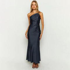 One Shoulder Pleated Backless Night out Maxi Dress - 808Lush