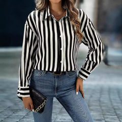 Women Striped Collared Long Sleeve Women Shirt