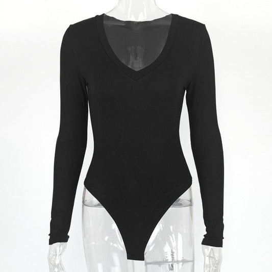 Sexy Women Long Sleeve V-neck Bodysuit - 808Lush