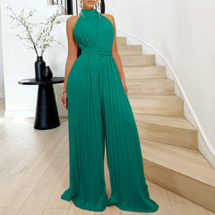 Sleeveless Sexy Pleated Wide Leg Jumpsuit