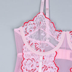 Ruban d'arc de lingerie sexy en dentelle rose