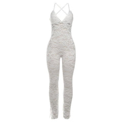 Sexy Sling Backless Lace See through Jumpsuit