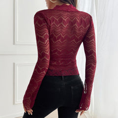 Long Sleeve V neck Pullover Sexy Lace Top