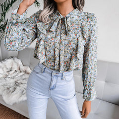 Casual Lace up Ruffled Floral Top