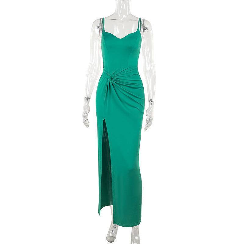 Twisted Strap Elegant Socialite Elegant Sexy Slit Maxi Dress