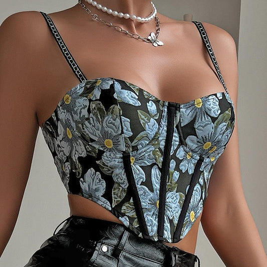 Sexy Floral Cropped Steel Ring Boning Corset Top - 808Lush