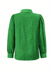 Women Embroidery Long Sleeve Collared Shirt