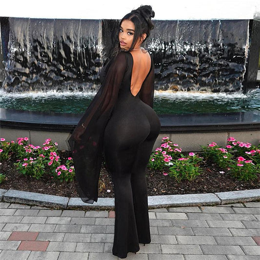 Women Sexy V neck Low Cut Backless Jumpsuit - 808Lush