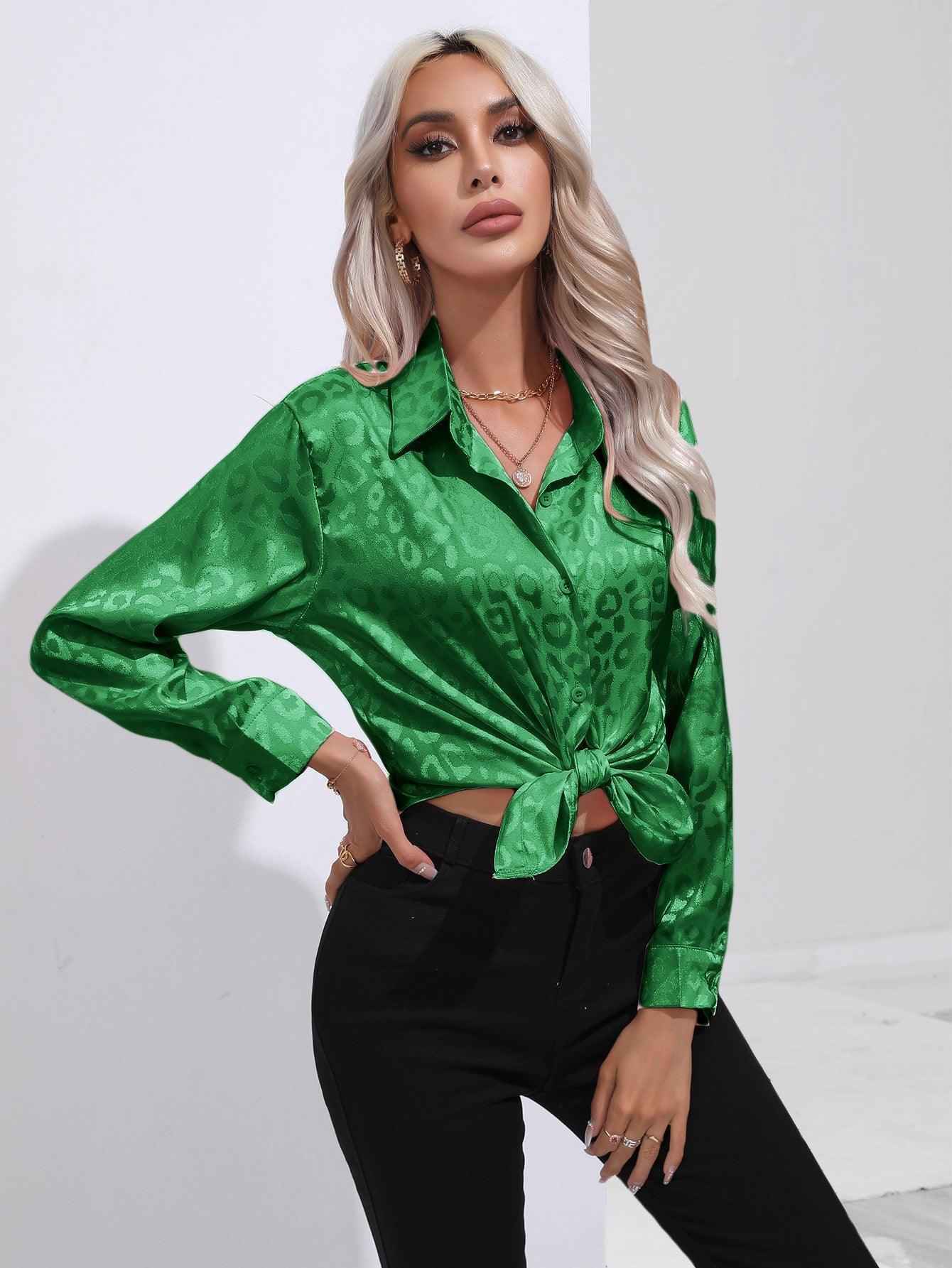 Leopard Print Satin Satin Silk Long Sleeve - 808Lush