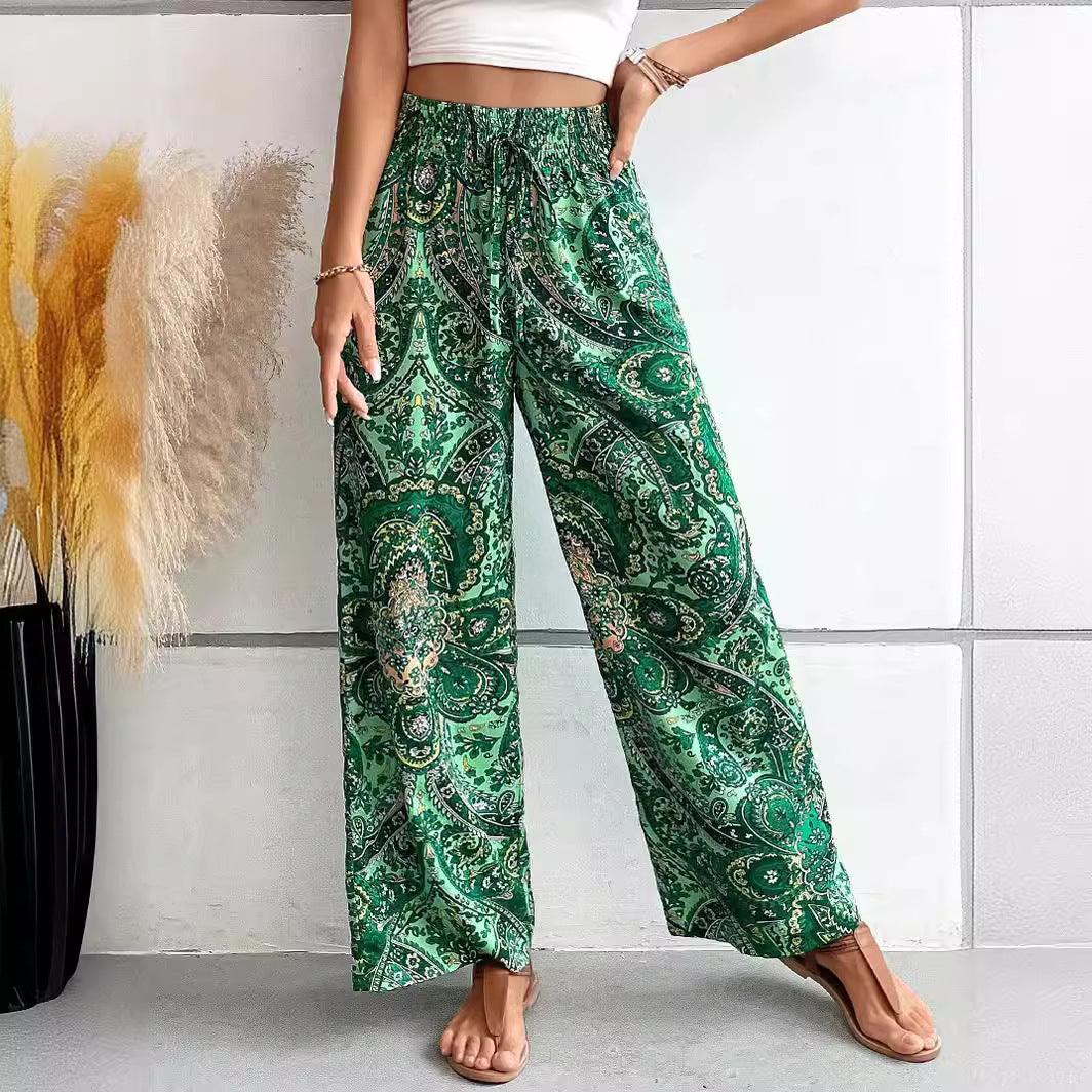 Women Pants Elastic Waist Wide Leg Pants