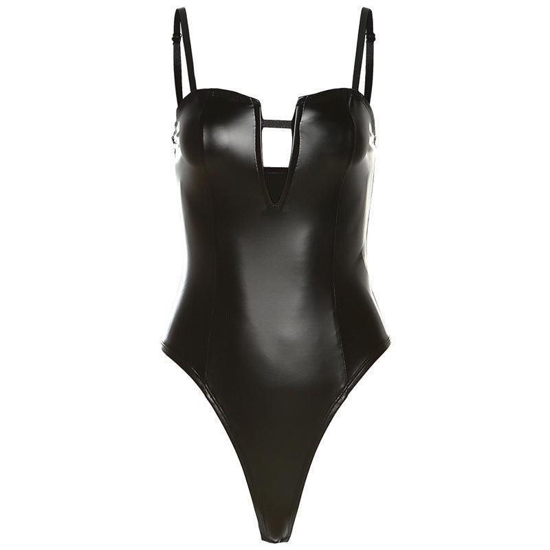 Slim Fit Backless Faux Leather bodysuit - 808Lush