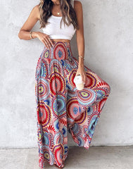 Women Printed Waist-Controlled Casual Trousers Wide Leg Pants