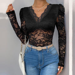 Long Sleeve Sexy Lace Women Bodysuit