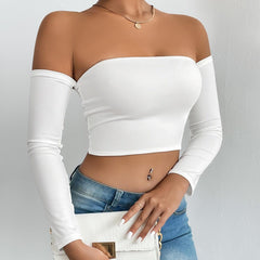 Camisole Waist Trimming Long Sleeve Sexy Cropped Tube Top