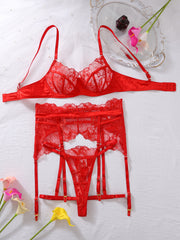 Sexy Lingerie Lace Embroidery Sexy Steel Ring Push up Four Piece Set