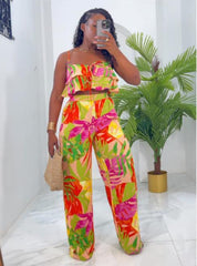 Floral Printed Wide Leg Two Piece Pant Set