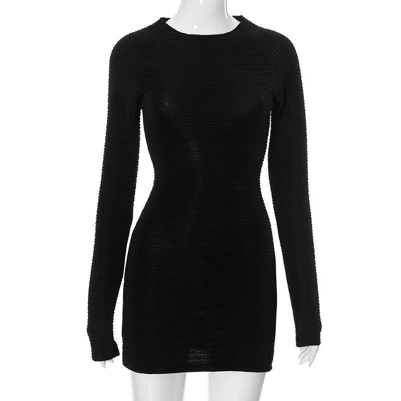 Casual Round Neck Long Sleeve Short Dress