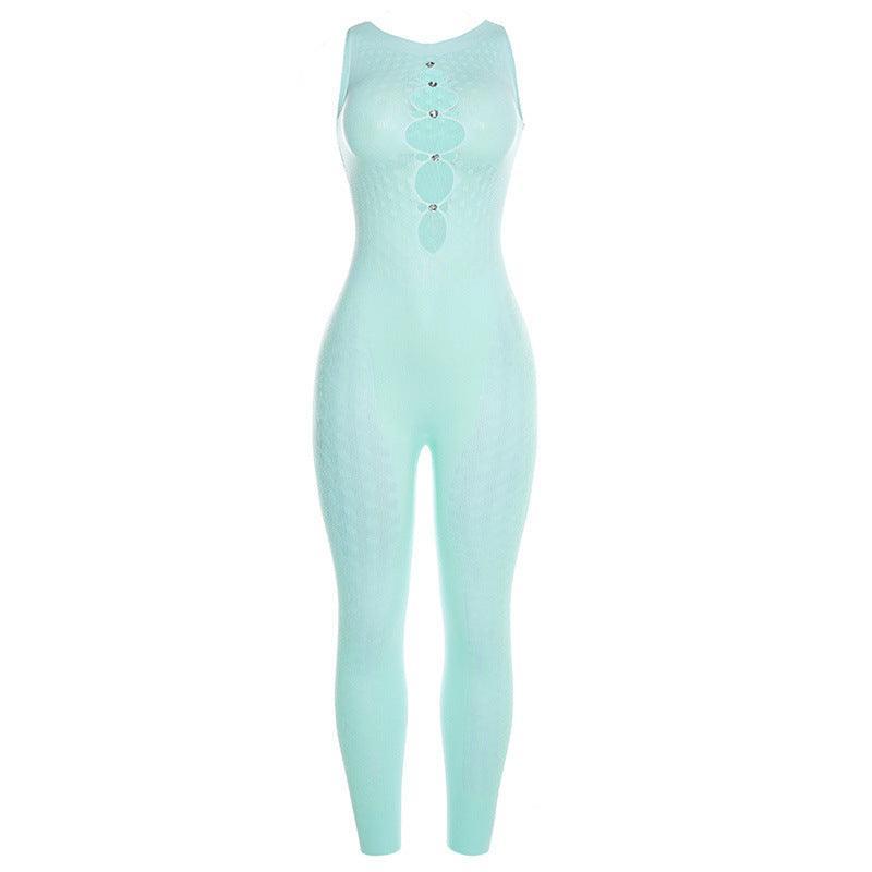 Sexy Mesh See through Knitted Lace Cutout Jumpsuit - 808Lush