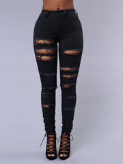 Women High Waist Jeans Stretch Ripped Skinny