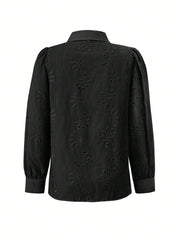 Women Embroidery Long Sleeve Collared Shirt