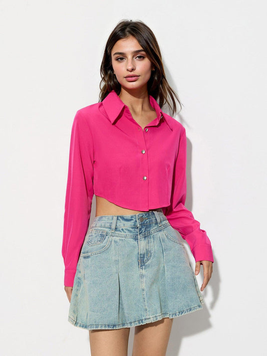 V Neck Long Sleeve Cropped Shirt