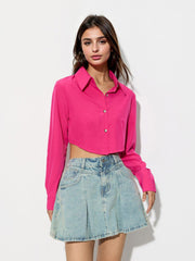 V Neck Long Sleeve Cropped Shirt