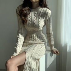 Round Neck Split Sweater Dress