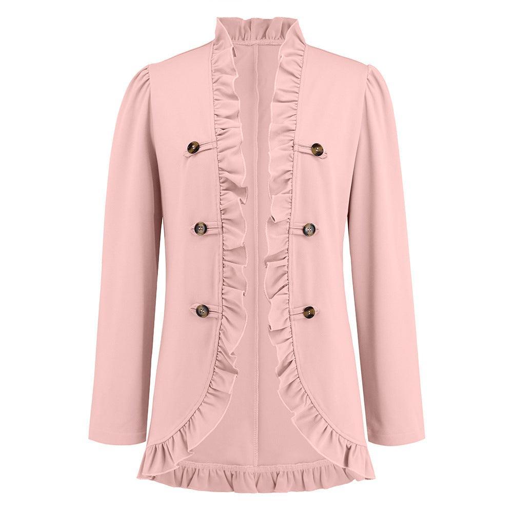 Women Ruffled Cardigan Button Long Sleeve blazer - 808Lush