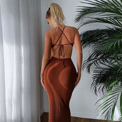 Summer Sexy Backless Lace up Midi Dress