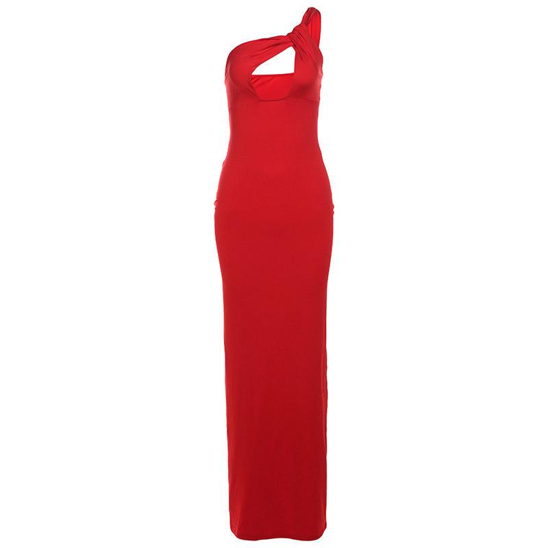 One Shoulder Strap Slim Fit Backless Maxi Dress - 808Lush