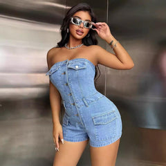 Women Casual One Piece Denim Romper