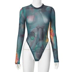 Sexy Printed Bodysuit Long Sleeve