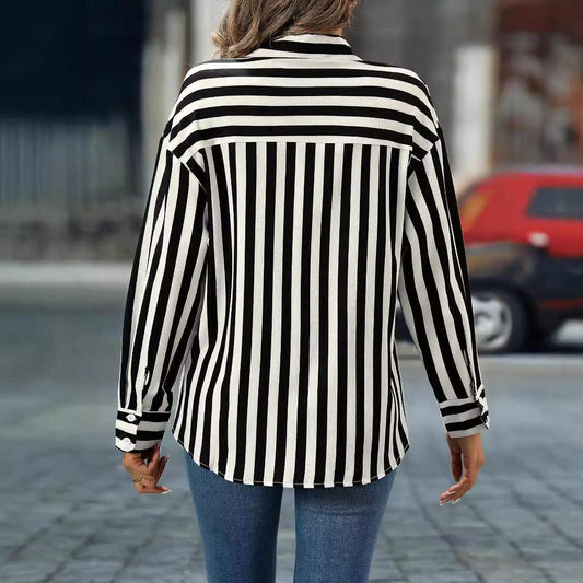 Women Striped Collared Long Sleeve Women Shirt