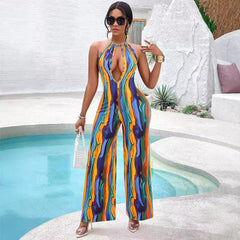 Sleeveless Sexy Wide Leg Printing Jumpsuit