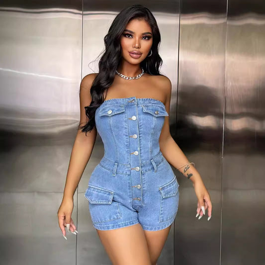 Women Casual One Piece Denim Romper