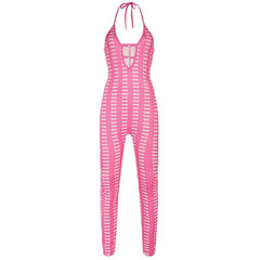 Barbie Pink Deep V Plunge neck Cutout out Jumpsuit - 808Lush