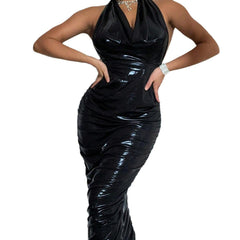 Glossy Black Tight Sexy Dress - 808Lush