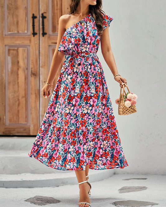 Summer Shoulder Ruffles Sleeveless Floral Dress - 808Lush