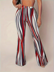 Wave Digital Printed Tight Bell Bottom Women Pants