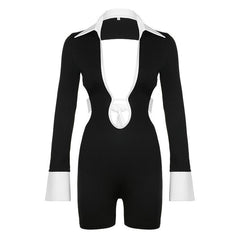 Sexy Collared Shirt Backless Long Sleeve Jumpsuit - 808Lush