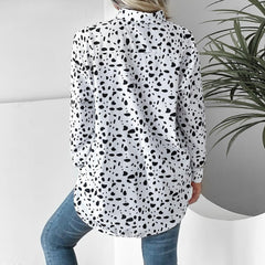 Women Collared Print Shirt Long Sleeve Leopard Casual Shirt - 808Lush